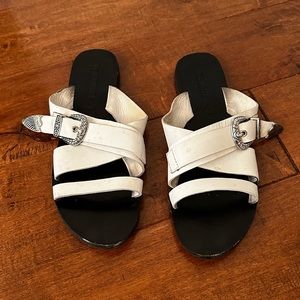 Solsana White Leather Buckle Sandals - Size 40